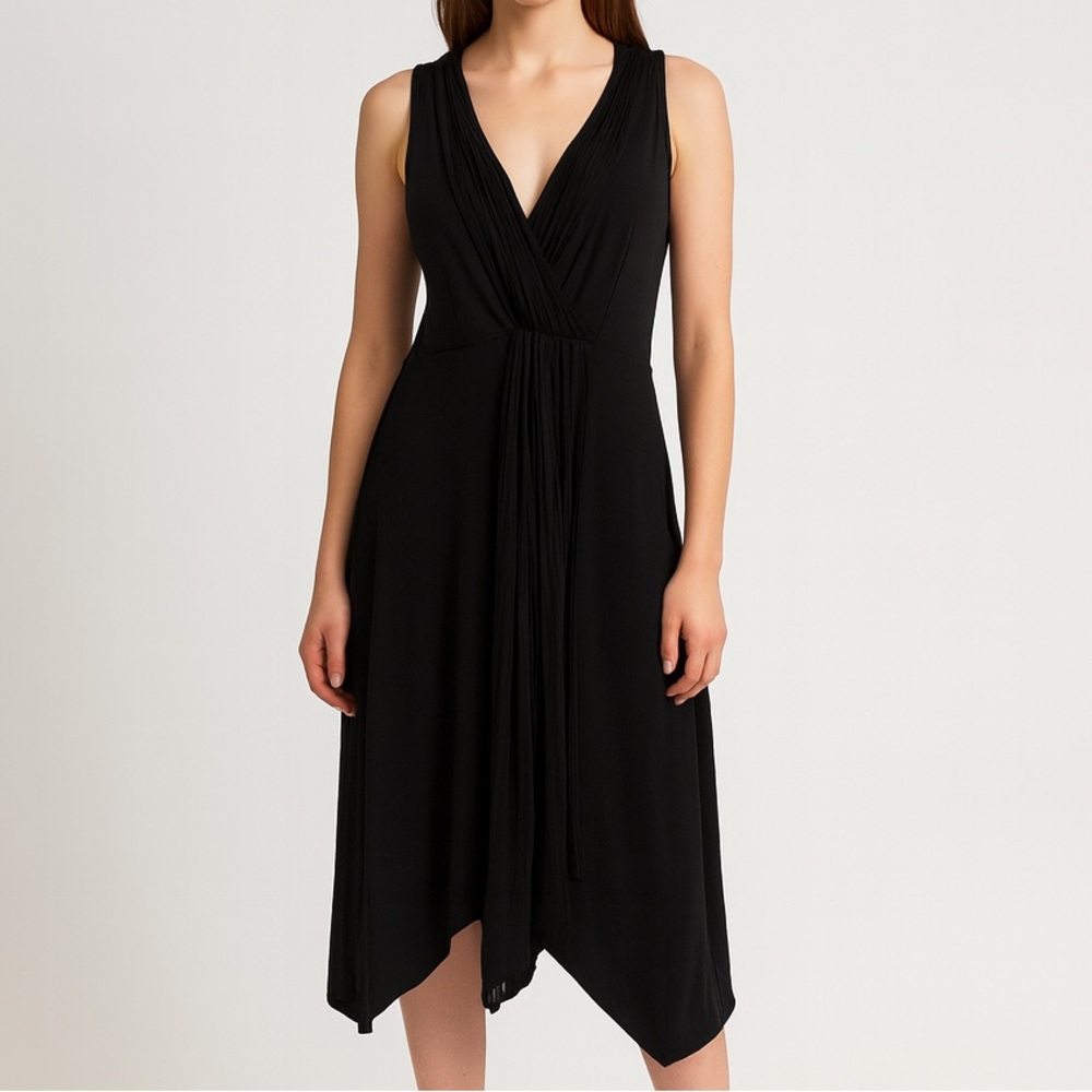 Vintage Eileen Fisher 100% Silk asymmetrical hem dress black Small - Picture 2 of 8